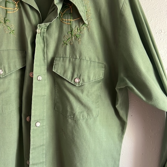 K-Mart Pearl Snap Western Clay Green Green/Gold Small - Picture 5 of 6